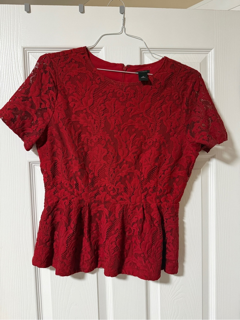 Ann Taylor Red Lace Peplum Top - Women